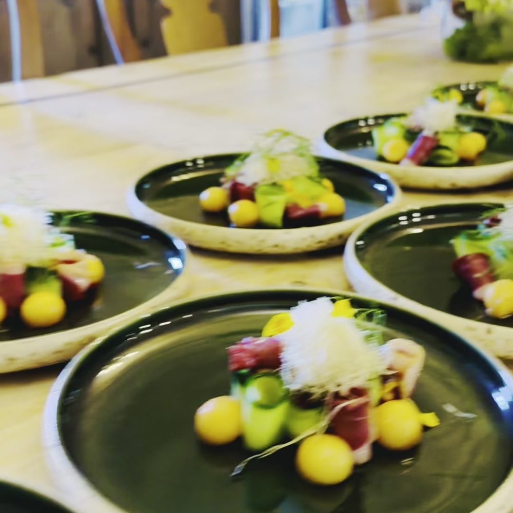 Plating up in the villa kitchen