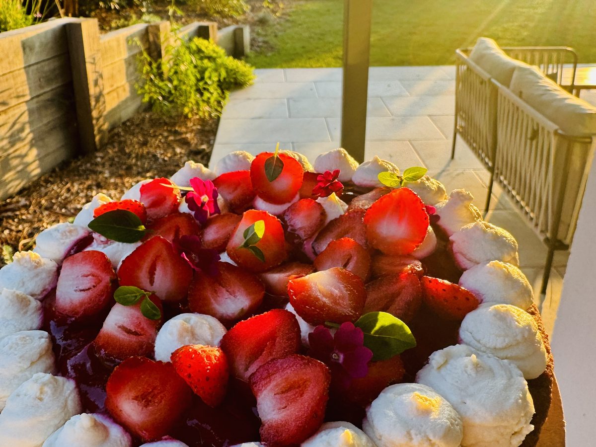 Strawberry tart on the terrace